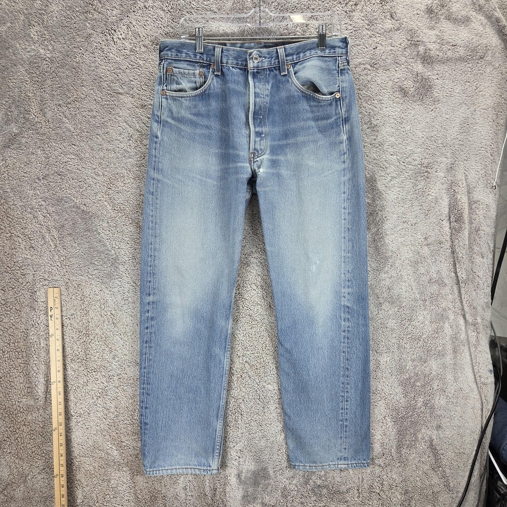 Vintage Levis 501 Jeans Mens Blue Light Wash Made In USA Button Fly Fits 31x30